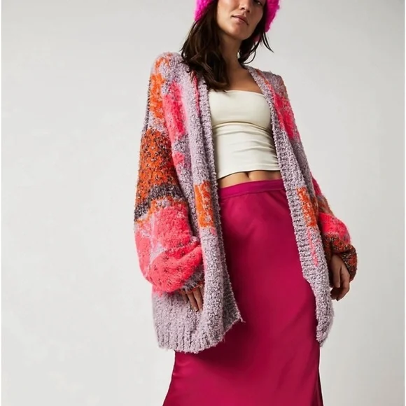 Free People Gather Me Close Cardi in Pink Rose Passion Flower